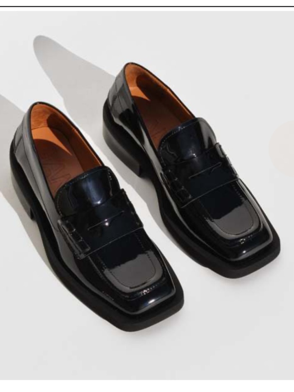 Ganni Square Toe Naplack Loafers